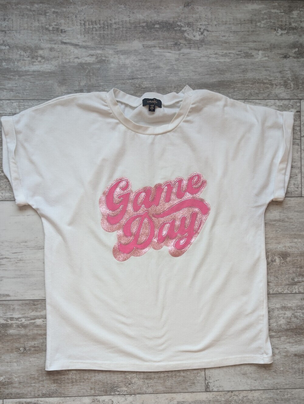 Unbranded "Game Day" White Short Sleeve Tee with Pink Graphic
